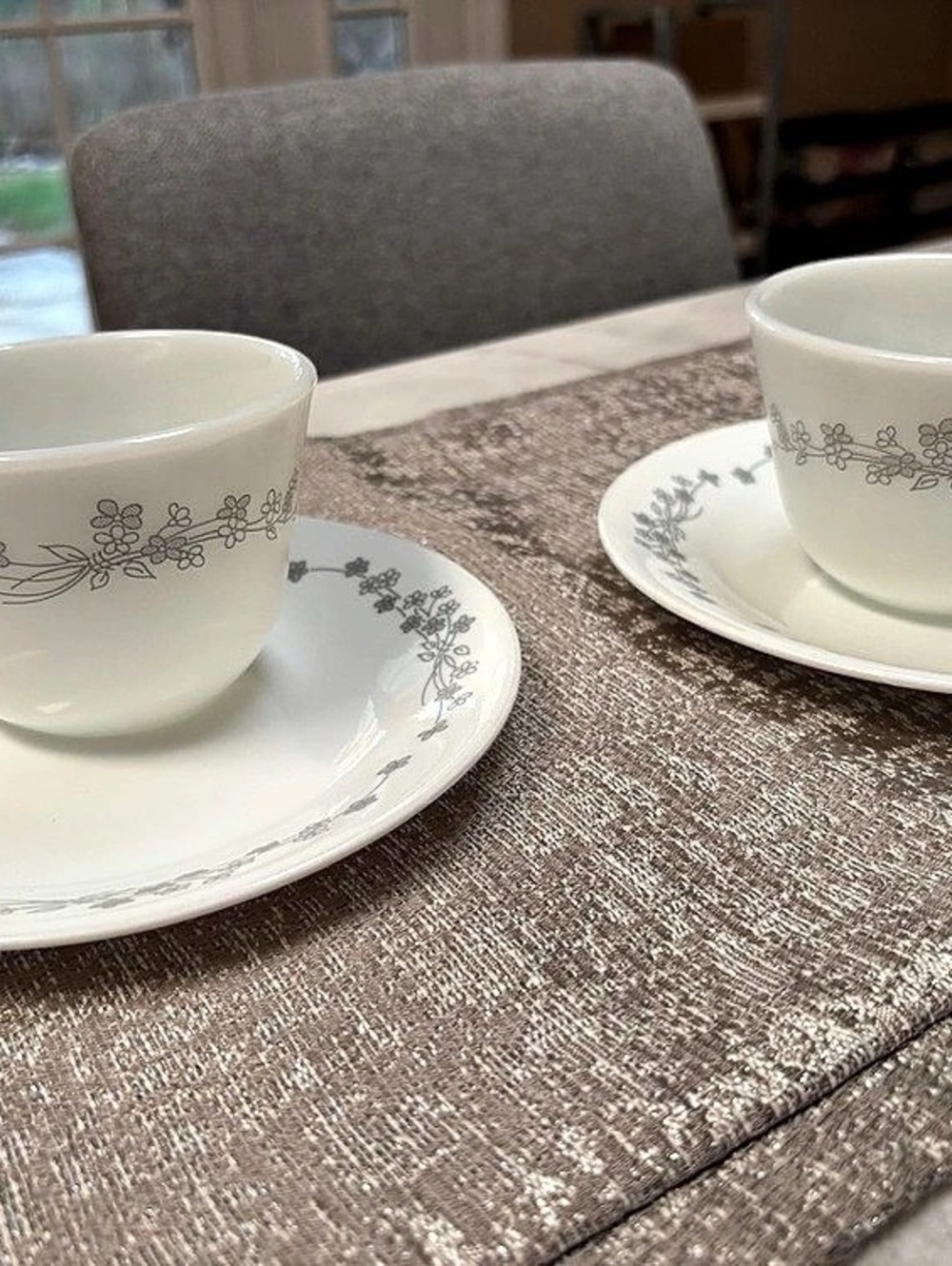Pyrex "Ribbon Bouquet" Mugs and Saucer Set Of 2